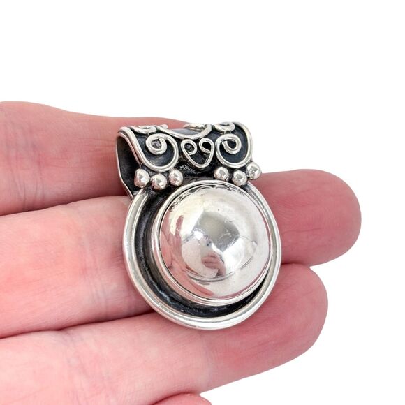 Vintage Sterling Silver 925 Ornate Dome Pendant - Picture 1 of 7
